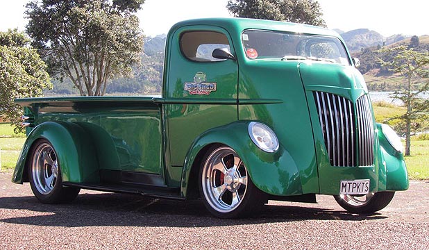 GREEN MACHINE: Mark Stead's hand-crafted cab-over custom truck is the lone South Island entry in the custom show at the CRC Speedshow in Auckland.